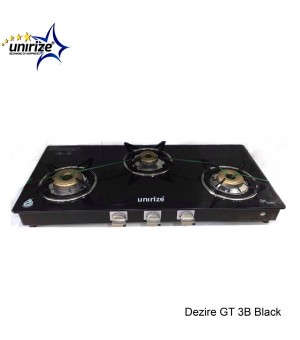 UNIRIZE 3 Burner Glass Top Gas Stove Dzire GT 3B Black