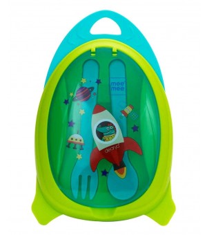 Mee Mee Air-Tight Baby Toddler Feeding Bowl with Fork & Spoon (Blue) MM-1210 C